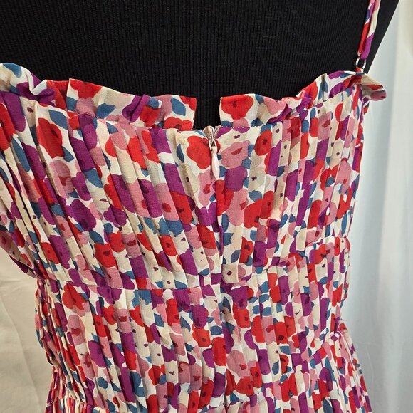 Lucy Paris Dress Floral Pleated Size Medium Red Purple Ruffles Adjustable Straps - Picture 8 of 10